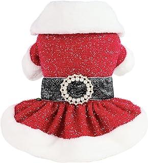 Fitwarm Bling Santa Claus Dog Christmas Outfit Thermal Holiday Girl Puppy Costume Velvet Pet Winter Clothes