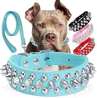 Spiked Studded Leather Dog Collar with Leash
