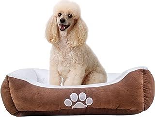 Long rich Rectangle Pets Bed with Dog Paw Embroidery, Chocolate