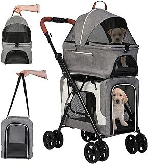 Vilobos Double Pet Strollers,3 in 1 Detachable Four Wheels pet stroller & carrier