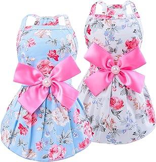 New Spring Summer Puppy Dress,Cute Colored Peony Flower Dog Bow Skirt for Small Girl