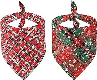 Malier 2 Pack Dog Bandana Christmas Buffalo Plaid Snowflake Bibs Kerchief Set Pet Costume Accessories