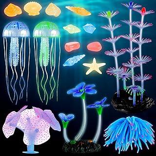 Fluorescent Aquarium Decoration Set- Glowing in The Dark Artificial Plants Jellyfish Anemone Fish Tank Ornament