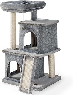 Large Cat Tower Condos with Scratching Post and Platform, Multi-Level Pet Play House Stable Kitty Furniture
