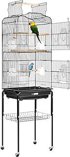 VIVOHOME 59.8 Inch Wrought Iron Bird Cage with Play Top and Rolling Stand