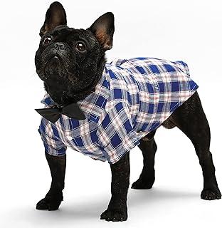 Fitwarm Western Plaid Dog Shirts for Pet Clothing Polo Apparel + Wedding Bowtie