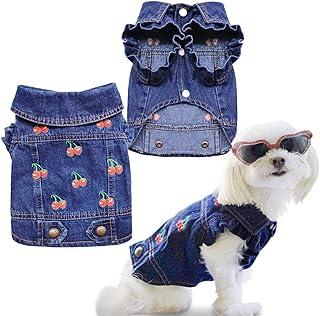 SILD Dog Jeans Jacket Cool Blue Denim Coat (M, Cherry)