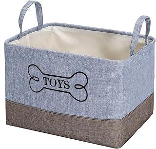 Geyecete Dog Toy Storage Bins Canvas Stitching pet Basket with Inside Handle