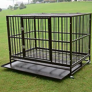 Large Dog Crate with Metal Tray Wheels Pet Playpen