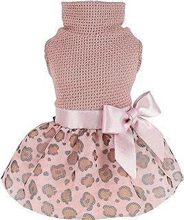 Fitwarm Leopard Dog Dress Lightweight Knitted Pet Clothes with Bowknot