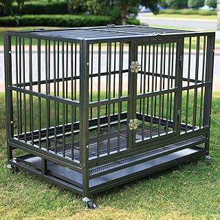 PANEY Large 37″ Strong Folding Dog Crate Heavy Duty Pet Case Playpen Kennel Metal Tray with Wheels