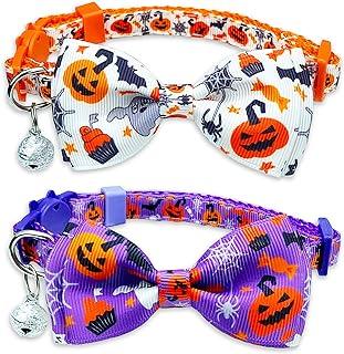 Halloween Cat Collar with Bell, Kitty Kitten Holiday Bow tie collar Breakaway 2 Pack for Girl and Boys